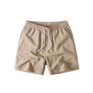Hoooyi Mens Khaki Textured Drawstring Shorts Size L New Casual Lounge Beach Tan